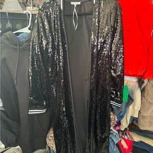 Adore Black Sequin Open Front Cardigan